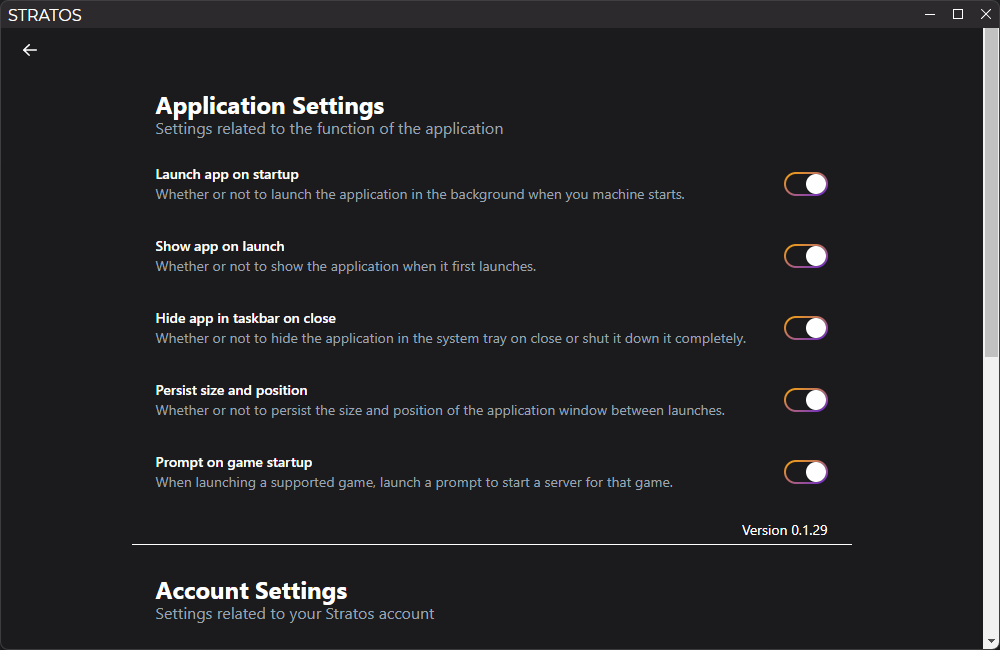 Screenshot of the settings page. A button for managing your
subscription is present.